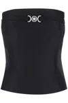 VERSACE BLACK WOOL AND SILK BUSTIER TOP WITH MEDUSA DETAIL