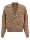 Versace Dual-tone Wool Blend Cardigan In Brown