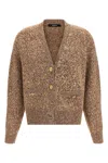 Versace Dual-tone Wool Blend Cardigan In Brown