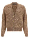 Versace Two-tone Wool Blend Cardigan In Brown