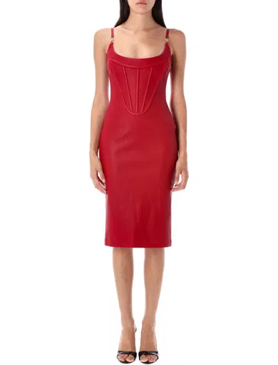 Versace Medusa '95 Corset Leather Midi Dress In Red