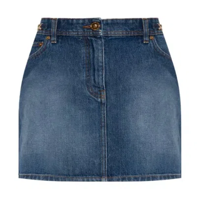 VERSACE VERSACE MEDUSA 95 COTTON DENIM MINI SKIRT