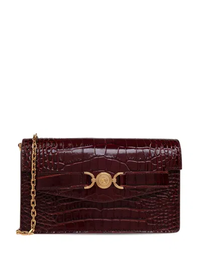 Versace Medusa '95 Croc-effect Mini Clutch Bag In Red