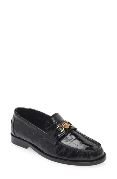 Versace Medusa Croc-effect Leather Loafers In Black