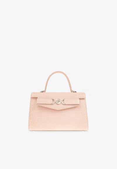 Versace Medusa '95' Croc-embossed Leather Shoulder Bag In Pink