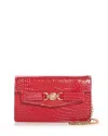 Versace Medusa '95 Croc Embossed Leather Wallet On Chain In Red