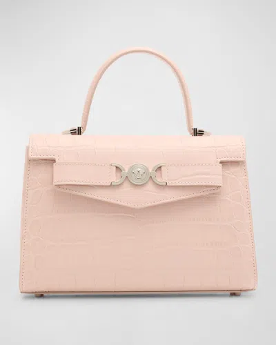 Versace Medusa 95 Croc-embossed Top-handle Bag In Powder Blush-palladium
