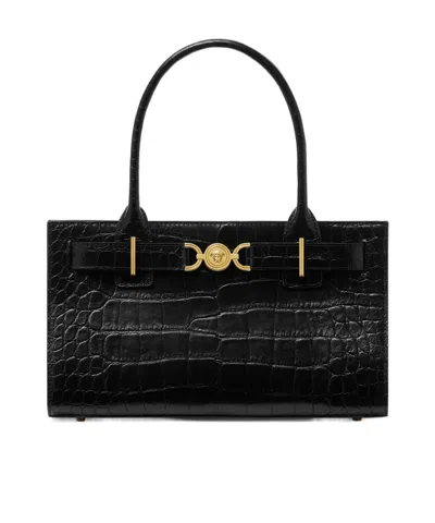 Versace Medusa '95 Crocodile-effect Tote Bag In Black