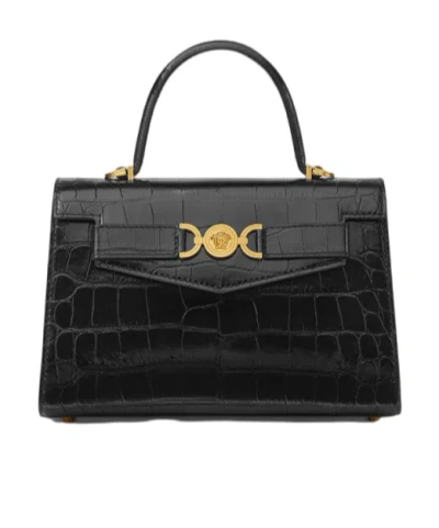 Versace Medusa '95 Crocodile-embossed Tote Bag In Black