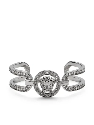 Versace Medusa Head Rhinestone-embellished Bracelet In Silver
