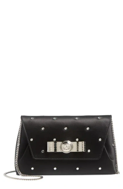 Versace Medusa 95 Crystal Embellished Satin Envelope Clutch In Black Palladium