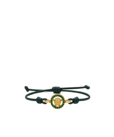 Versace Medusa '95 Crystal Leather Bracelet In Green
