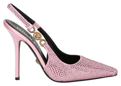 Pre-owned Versace Medusa '95 Crystal Slingback 110mm Pumps (women's) Sneakers In Pale Pink