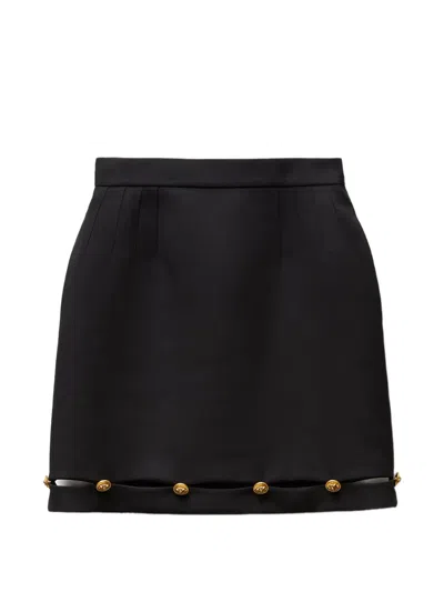 Versace Grain De Poudre Wool With Medusa Logo Buttons Skirt In Black
