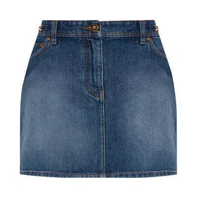 Pre-owned Versace Medusa 95 Denim Mini Skirt 'dark Blue' | Women's Size 38