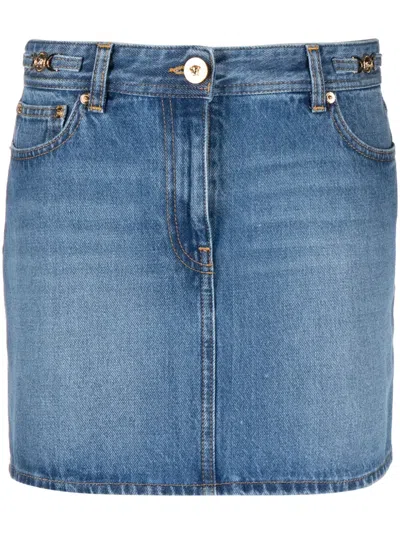 Versace Mid-rise Denim Miniskirt In Blue