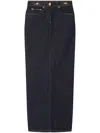 Versace Long High-waisted Denim Skirt With Rear Slit In Blue