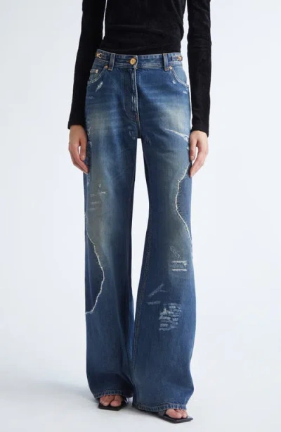 Versace Timeless Blue Straight-leg Jeans With Classic Five-pocket Design
