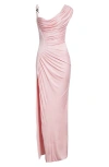 Versace Medusa '95 Draped Gown In Pastel Pink