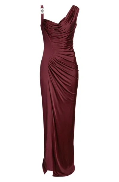 Versace Medusa '95 Draped Crepe & Jersey Gown In Burgundy
