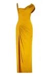 Versace Orange Sleeveless Long Dress With Medusa Plaque On The Front Draping In Orange