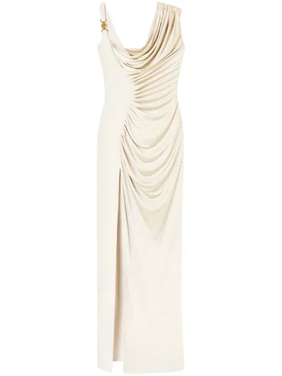 Versace Knee Length Dress Asymmetric Design In White