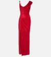 Versace Embellished Crepe And Draped Satin Gown In Red