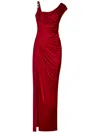 Versace Embellished Crepe And Draped Satin Gown In Red