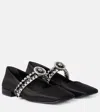 Versace Gianni Ribbon Crystal Ballerina Shoes In Black