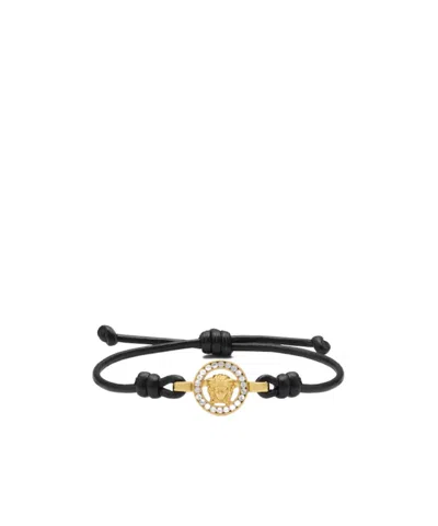 Versace Medusa '95 Crystal Leather Bracelet In Black
