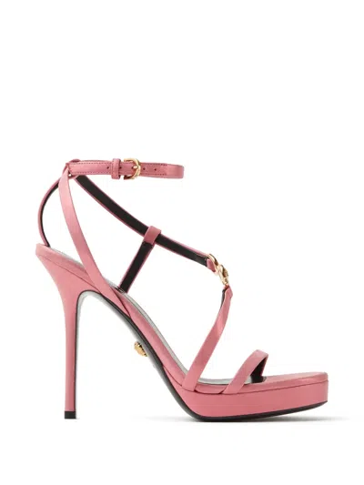 Versace Medusa '95 Embellished Leather Sandals 115 Mm In 粉色