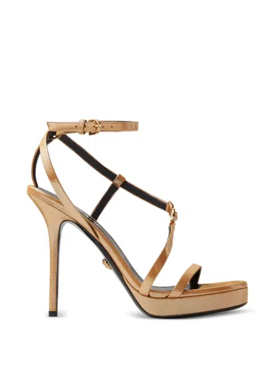 Versace Medusa '95 Sandales En Cuir Laminé 115 Mm In Brown