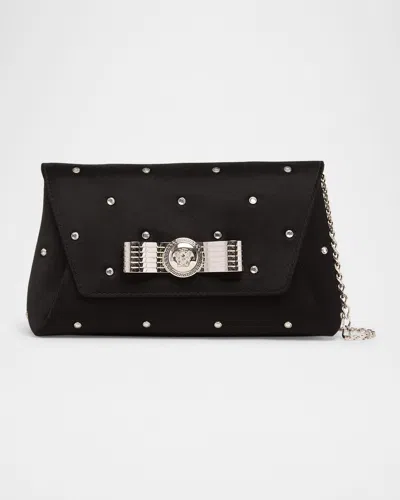 Versace Medusa 95 Embellished Satin Clutch Bag In Black Palladium