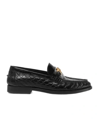 Versace Medusa 95 Embossed Slip-on Loafers In Black