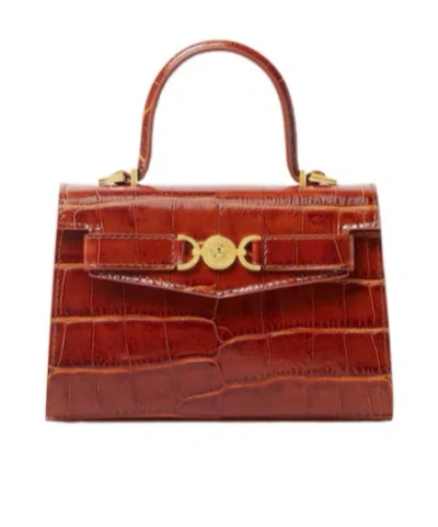 Versace Medusa 95 Embossed Small Handbag In Brown