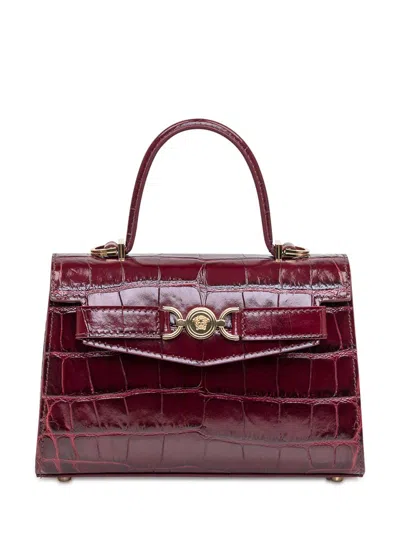 Versace Crocodile-embossed Leather Tote Bag In Braun