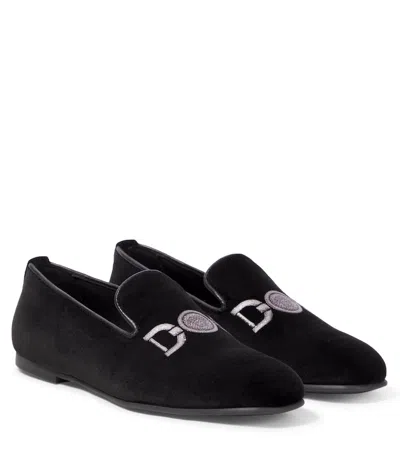 Versace Kids' Medusa '95 Embroidered Velvet Loafers In Black