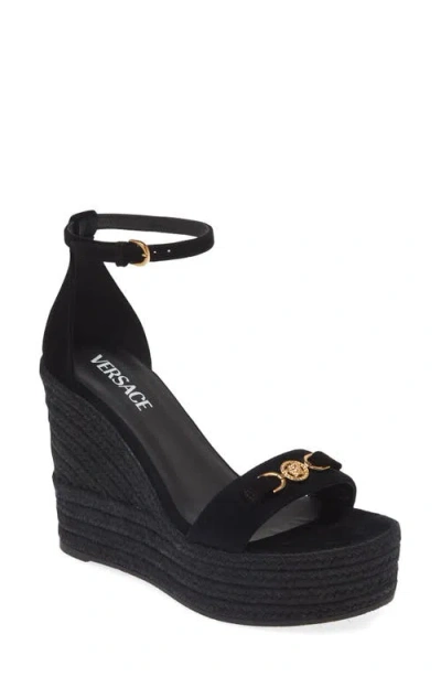Versace Medusa '95 Espadrille Wedge Sandal In Black/ Gold