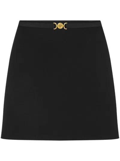 Versace Double Wool Crepe Midi Skirt In 黑色