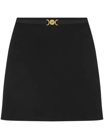 Versace Double Wool Crepe Midi Skirt In Black