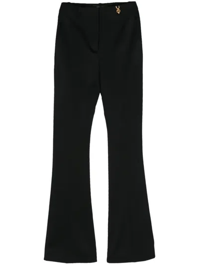 Versace Black Flared Tailored Low Waisted Pants In Stretch Wool Woman