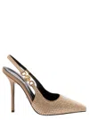 VERSACE 'MEDUSA '95' GOLD-colourED SLINGBACK PUMPS WITH ALL-OVER CRYSTALS IN SATIN WOMAN