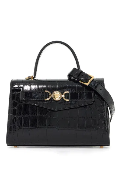 Versace Medusa '95 Handbag With Crocodile In Black