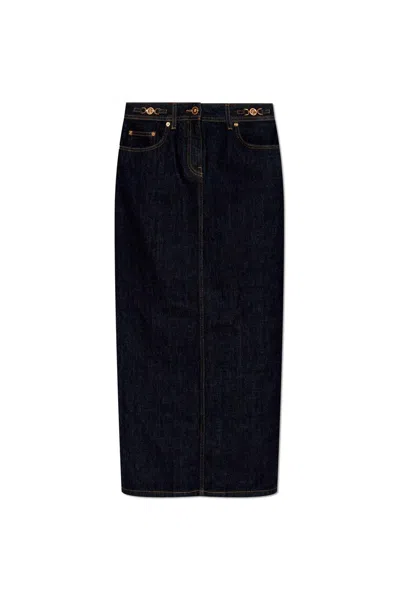 Versace Medusa 95 High-waist Denim Skirt In Blue