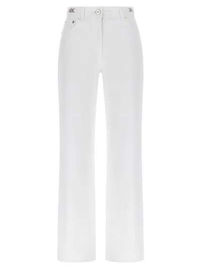 Versace Washed Cotton Denim Straight Jeans In White