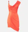 Versace Jersey And Enver Draped Satin Mini Dress In Orange