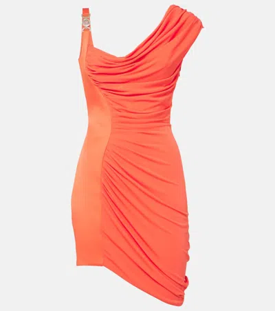 Versace Jersey And Enver Draped Satin Mini Dress In Orange