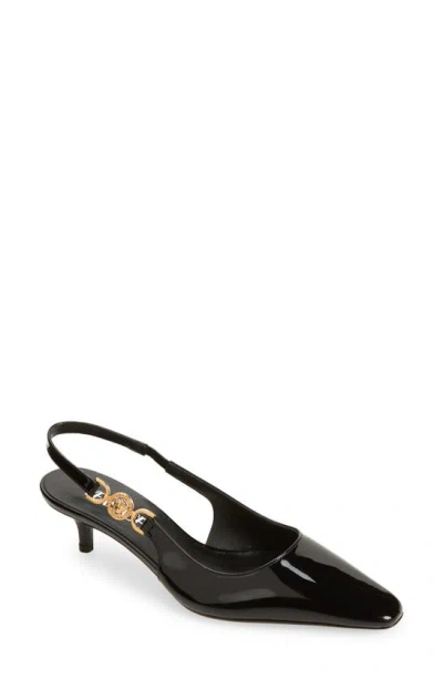 Versace Embellished Patent-leather Slingback Pumps In Black