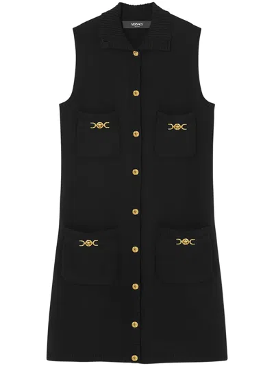 Versace Black Mini Sleeveless Dress With Medusa Detail