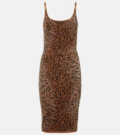 Versace Medusa '95 Knitted Leopard-print Midi Dress In Brown